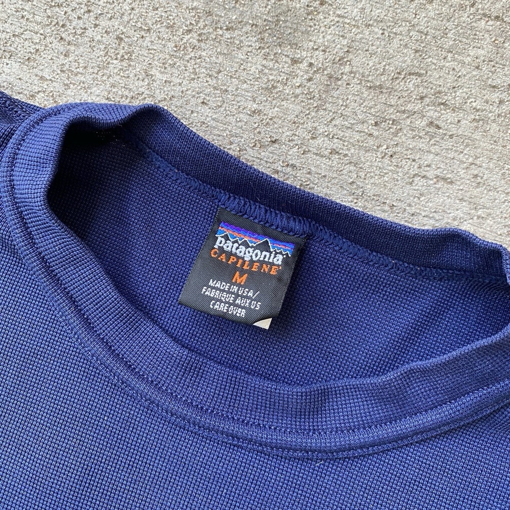 Vintage 90s Patagonia Capilene Longsleeve Shirt Medium Navy Blue Made in USA